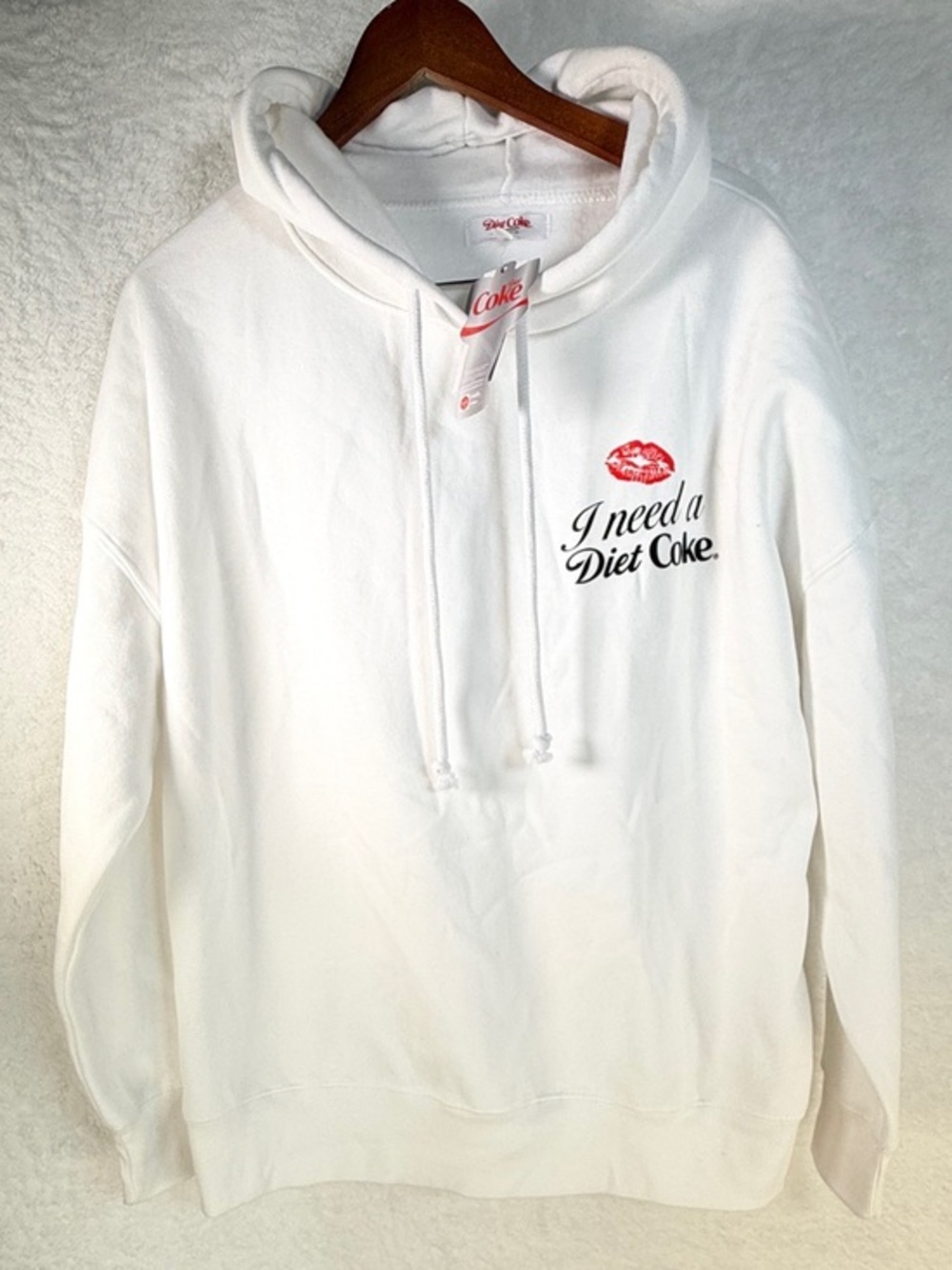 Diet Coke I Need a Diet Coke White Graphic Hoodie NWT Size XL